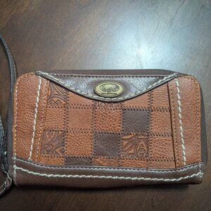 B.O.C. Genuine Brown Leather Wristlet Wallet